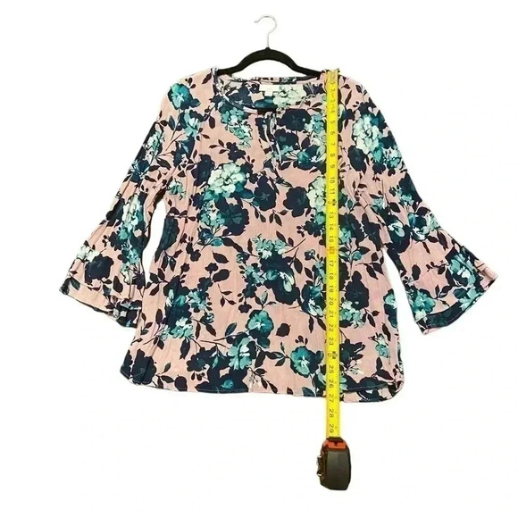 J. Jill Beautiful Blooms Mauve Floral Ruffle Sleeve Blouse Tie Neck Size M Women - Picture 5 of 8